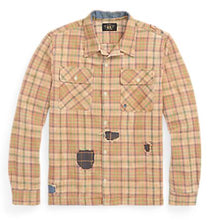 Load image into Gallery viewer, RRL - LS Cotton Twill Plaid Carter Camp Shirt w/ Patch Repairs
