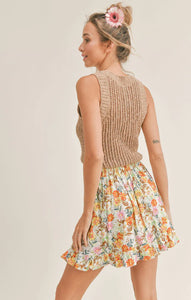 Model wearing Sadie & Sage - Kona Coffee Sweater Tank in Tan.