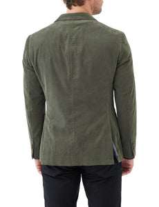 Model wearing Rodd & Gunn - Saint Bathans Jacket in Moss - back.