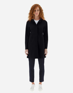 Model wearing Herno Women's Act First Scuba Snap Front Jacket in Black.