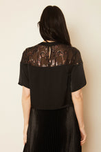 Load image into Gallery viewer, Model wearing Caballero - Gabriella Sparkle Scallop Top in Black - back.

