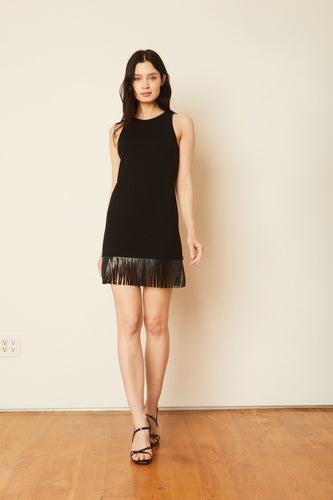 Model wearing Caballero - Lana Black Fringe Hem Dress.