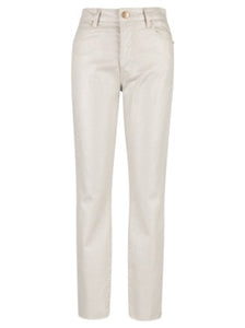 KUT From The Kloth Charlize Coated High Rise Cigarette Leg Raw Hem Jean KP1738MA4 in Champagne.