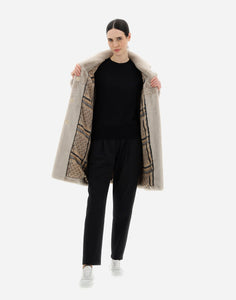 Model wearing Herno - Faux Fur Long Coat in Chantilly.