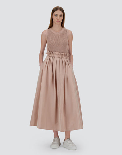 Model wearing Herno - Techno Taffeta Skirt in Rosa.