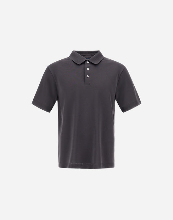 Herno Men's Jersey Knit Effect Polo Shirt in Grigio Metallo.