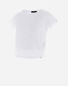 Herno - Women's Cotton Jersey and Lace T-Shirt in White.