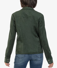 Load image into Gallery viewer, Model wearing Kut from the Kloth - Lillee Button Down W/Flap Pockets Jacket in Hunter - back.
