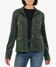 Load image into Gallery viewer, Model wearing Kut from the Kloth - Lillee Button Down W/Flap Pockets Jacket in Hunter.
