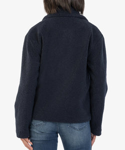 Model wearing Kut from the Kloth - Emaline Double Breasted Sherpa Coat in Navy - back.