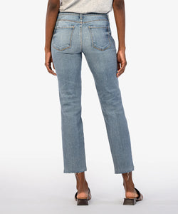 Model wearing KUT From The Kloth Reese Ankle Straight Leg w/Raw Step Hem KP0937MB5 in Operated - back.