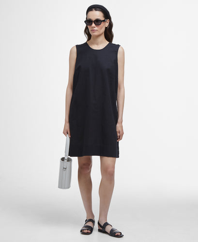 Model wearing Barbour Lucy Mini Dress in Black.