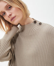 Load image into Gallery viewer, Model wearing Barbour Amal Knit Sweater in Lt. Fawn.
