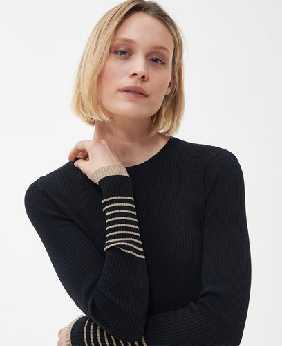 Model wearing Barbour Marlene Knit in Black.