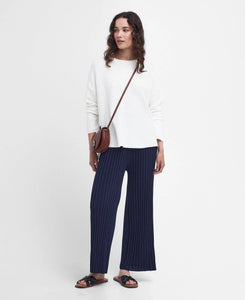Model wearing Barbour Marine Knitted Jumper (sweater) in Cloud.