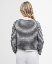 Load image into Gallery viewer, Model wearing Barbour Reil Knitted Cardigan in Multistripe - back.
