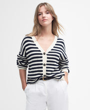 Load image into Gallery viewer, Model wearing Barbour Sandgate Knitted Cardigan in Multistripe.
