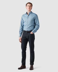 Model wearing Rodd & Gunn - Barrhill Sports Fit Shirt in Chambray.