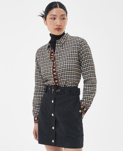 Model wearing Barbour Laverne/Ryhope Shirt in Classic Multi.