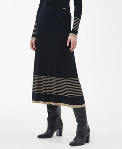 Model wearing Barbour Marlene Midi Knit Skirt in Black.