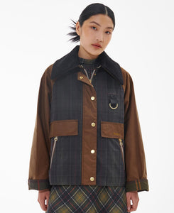 Model wearing Barbour Premium Catton Wax in Tan/Dark Classic