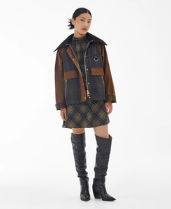Model wearing Barbour Premium Catton Wax in Tan/Dark Classic