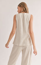 Load image into Gallery viewer, Model wearing Sadie &amp; Sage - La Luna Linen Blend Vest Top in Oatmeal - back.
