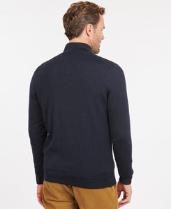 Model wearing Barbour Gamlin Half Zip Sweater in Navy - back.
