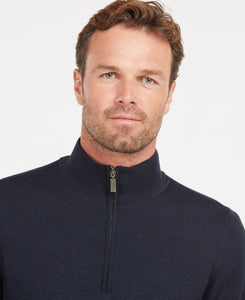 Model wearing Barbour Gamlin Half Zip Sweater in Navy.