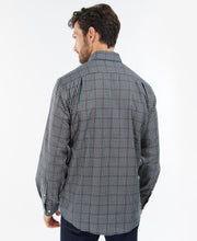 Load image into Gallery viewer, Model wearing Barbour Henderson Thermo Weave Shirt in Navy -back.
