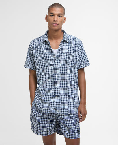 Model wearing Barbour Willowbeach Summer Fit Shirt in Navy.