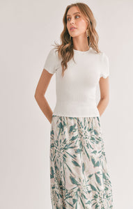 Model wearing Sadie & Sage - Marshmellow Fitted Crop Tee in White.