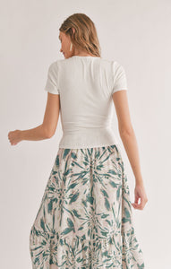 Model wearing Sadie & Sage - Marshmellow Fitted Crop Tee in White - back.
