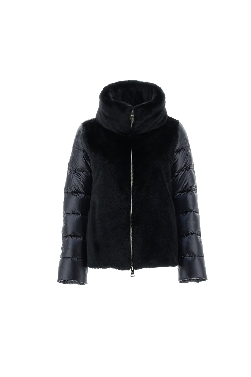 Herno - Bomber Jacket in Nylon Ultralight and Lady Faux Fur in Black.