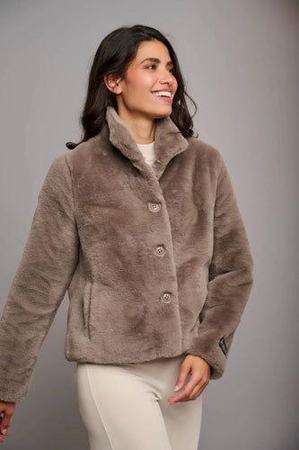 Model wearing Rino & Pelle - Vie Jacket in Taupe.