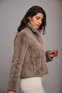 Model wearing Rino & Pelle - Vie Jacket in Taupe.