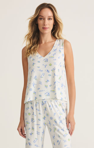 Model wearing ZSupply - Bridgette Citron Tank in White.