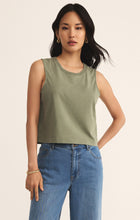 Load image into Gallery viewer, Model wearing ZSupply - Sloane Jersey Muscle Tank in Avocado.
