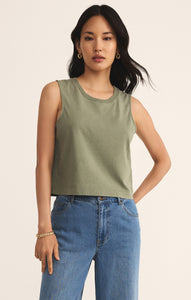 Model wearing ZSupply - Sloane Jersey Muscle Tank in Avocado.