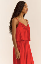 Load image into Gallery viewer, Model wearing ZSupply - Fiore Crinkle Satin Tank in Cabana Red.
