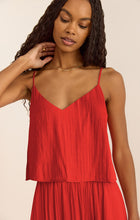 Load image into Gallery viewer, Model wearing ZSupply - Fiore Crinkle Satin Tank in Cabana Red.
