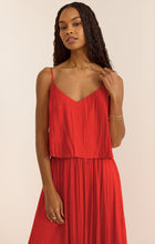 Load image into Gallery viewer, Model wearing ZSupply - Fiore Crinkle Satin Tank in Cabana Red.
