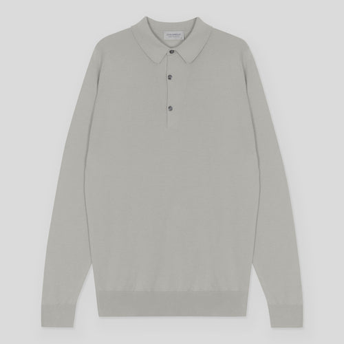 John Smedley - Bradwell L/S Cotton Polo Shirt in parchment.
