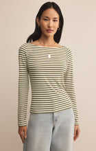 Load image into Gallery viewer, Model wearing ZSupply Pristine Striped LS Tee in Fern.
