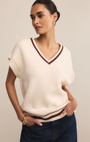 Model wearing ZSupply Fletcher Sweater Vest in Crystal.