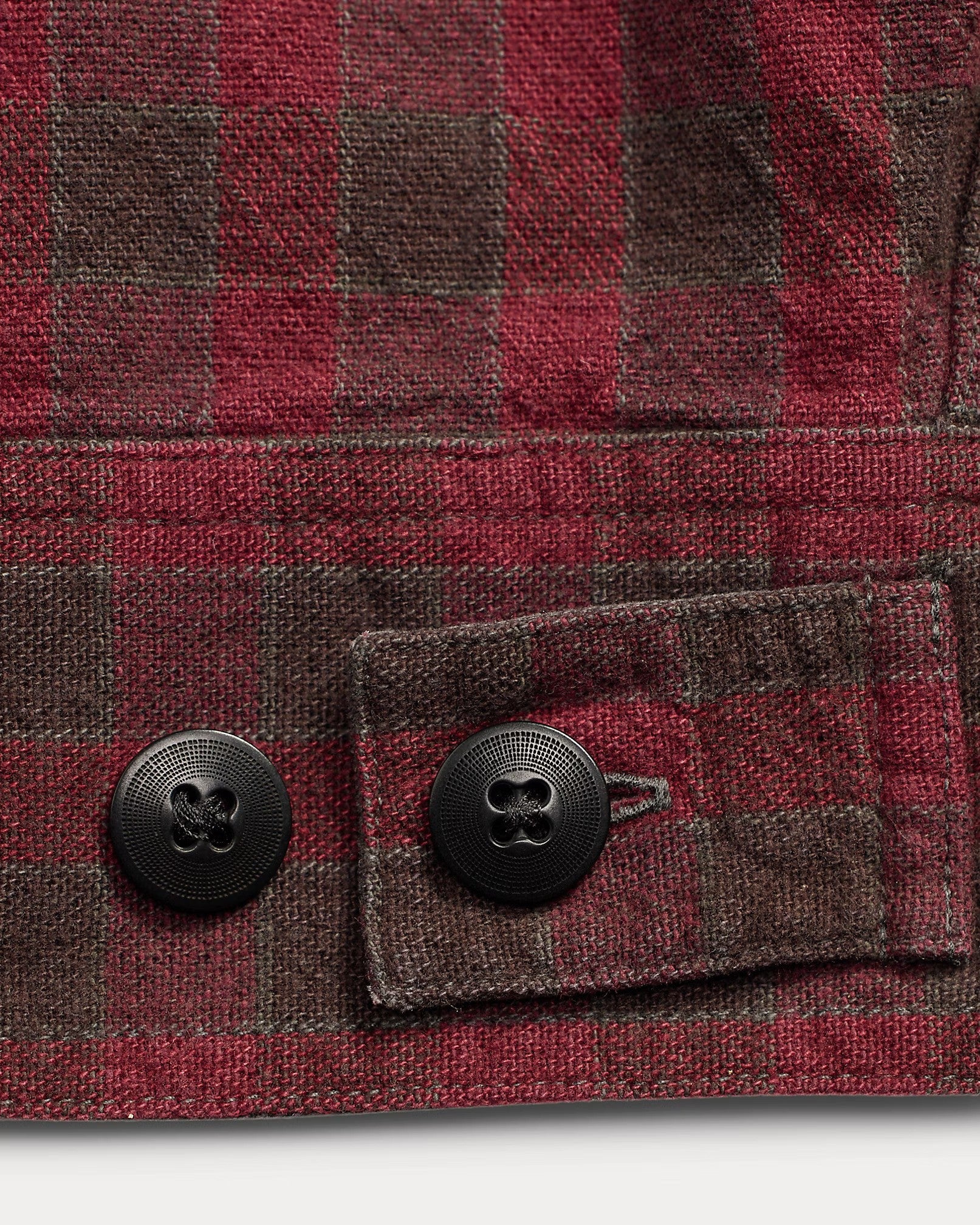 RRL - Long Sleeve Cotton Check Woven Highway Shirt Jacket in Black/Red.