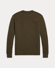 Load image into Gallery viewer, RRL - Long Sleeve Garment Dyed Waffle-Knit Crewneck T-Shirt in Olive Brown.
