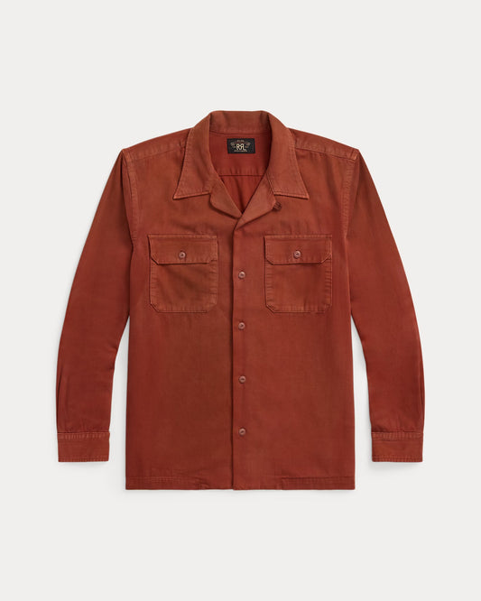 RRL - Long Sleeve Cotton Twill Holmes Camp Shirt in Brick.