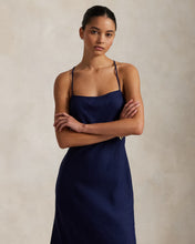 Load image into Gallery viewer, Model wearing Polo Ralph Lauren - Linen Sleeveless A-Line Dress in Newport Navy.

