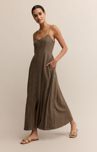 Model wearing ZSupply Angel Eyes Midi Dress in Tiki.